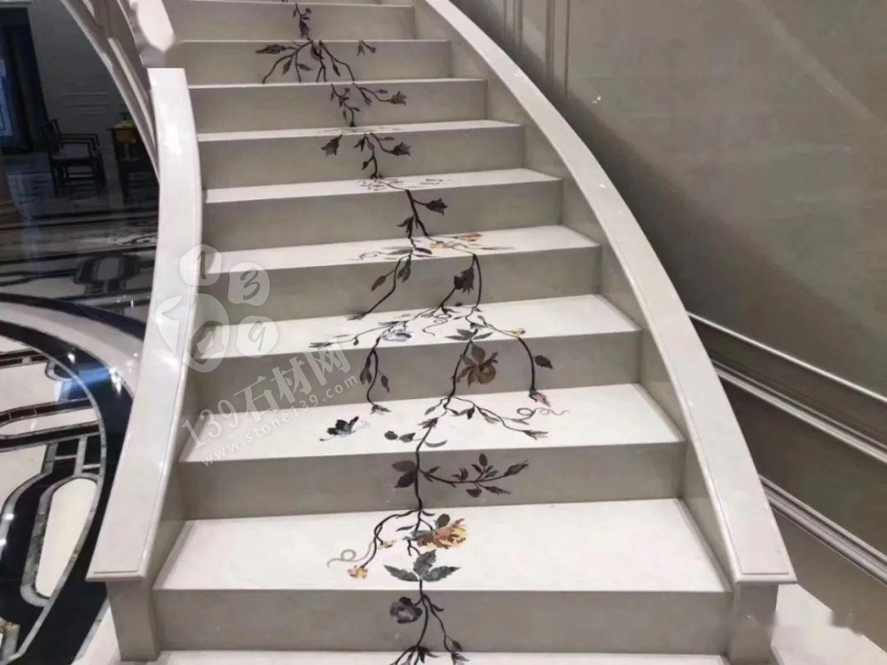 美呆了！大理石樓梯追紋（水刀拼花）效果制作工藝全流程介紹