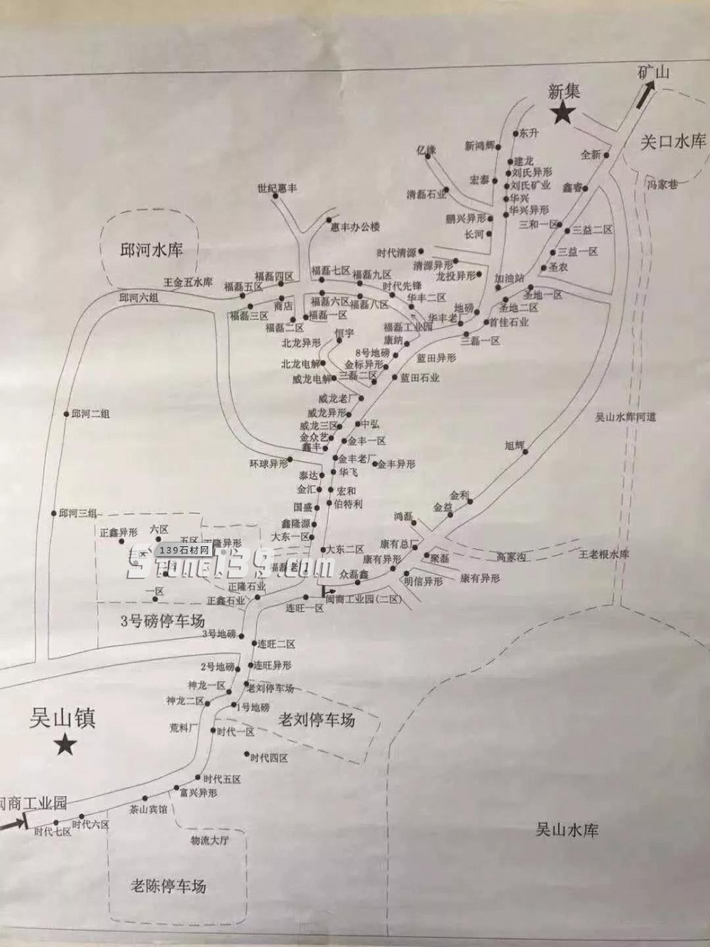 隨州石材工業(yè)區(qū)石材企業(yè)分布簡圖(隨州白麻和黃金麻花崗巖)